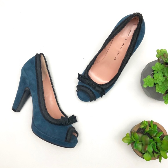 Marc By Marc Jacobs Shoes - Marc Jacobs blue suede heels with black trim/bow